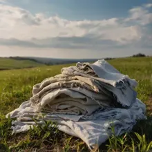 Imagen de trapos blancos en un campo de pasto